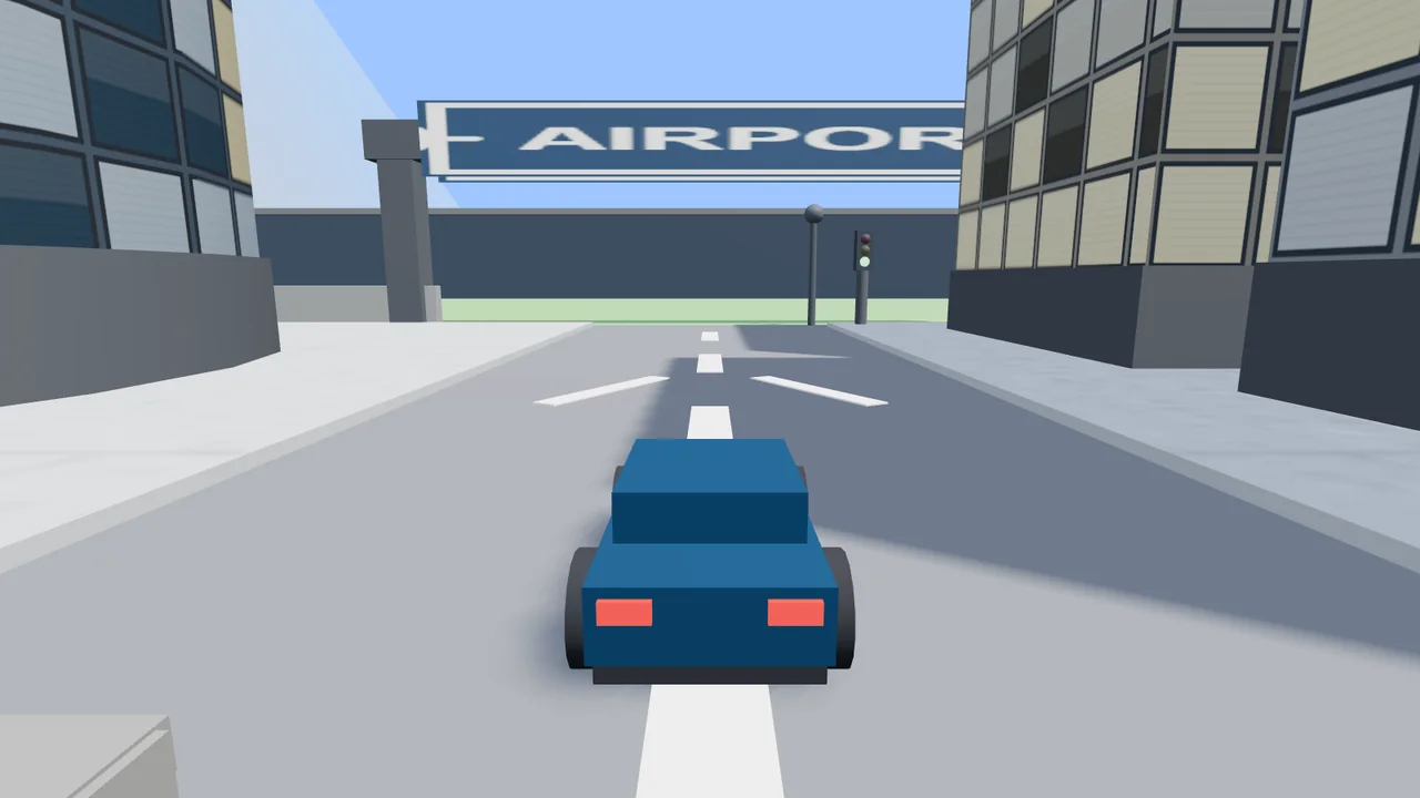 Approaching the airport gate on a wide city avenue